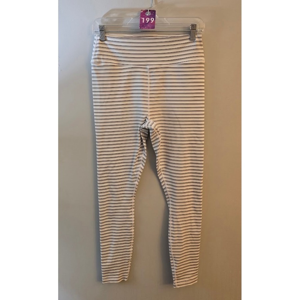 Spiritual Gangster Womens Anada Leggings White Striped High Waist Active Yoga L